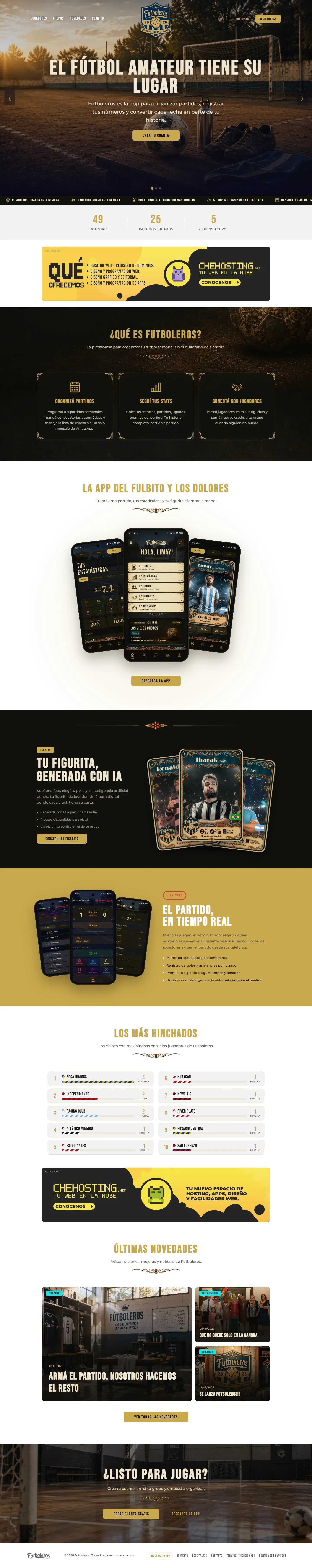 Futboleros: la portada de la web